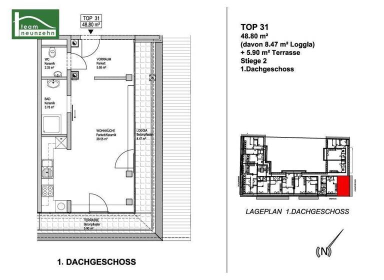 Studio zur Miete 842 € 1 Zimmer 40,3 m² frei ab 01.07.2026 Innstraße 23 Wien 1200