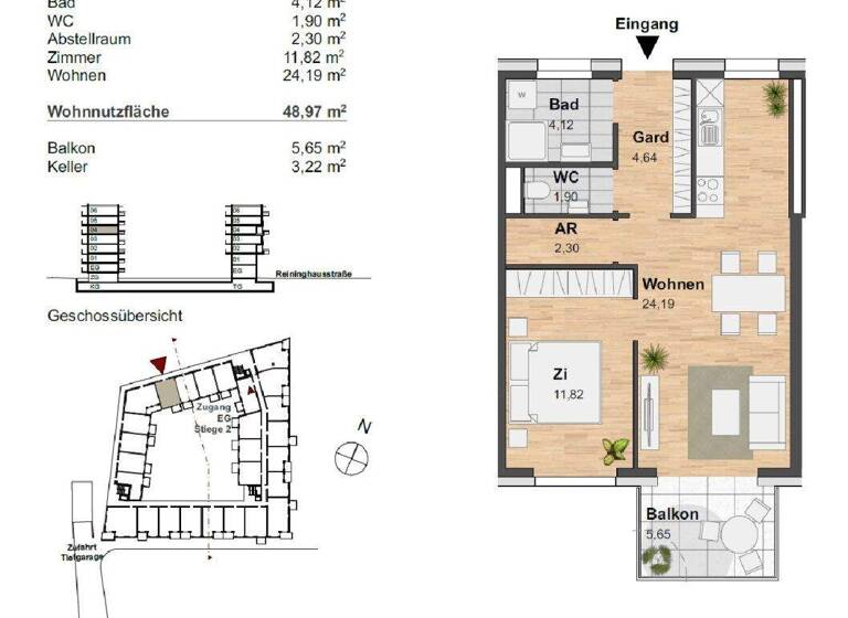 Wohnung zur Miete 564 € 2 Zimmer 49 m² 4. Geschoss Reininghausstraße 10 Eggenberg Graz 8020