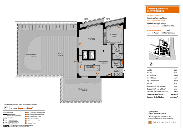 Wohnung zur Miete - Erstbezug 4.092 € 2 Zimmer 141,1 m² 9. Geschoss Überseeallee 2A HafenCity Hamburg 20457