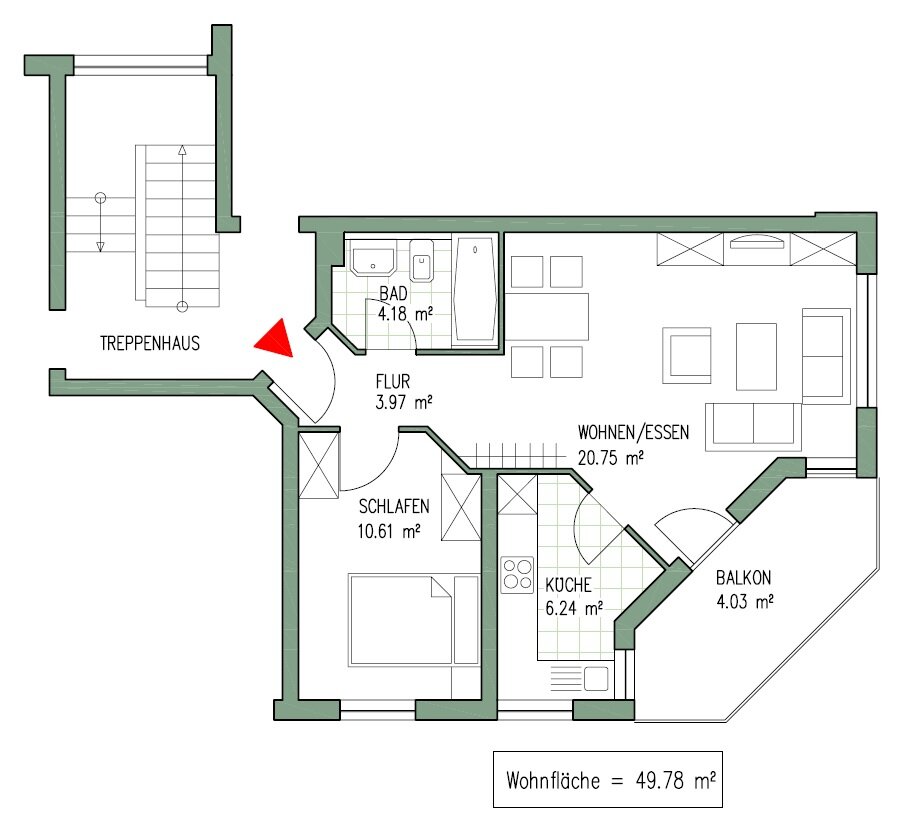 Wohnung zur Miete 765 € 2 Zimmer 49,8 m²<br/>Wohnfläche 1.<br/>Geschoss ab sofort<br/>Verfügbarkeit Am Krähenfeld 2 Markkleeberg Markkleeberg 04416