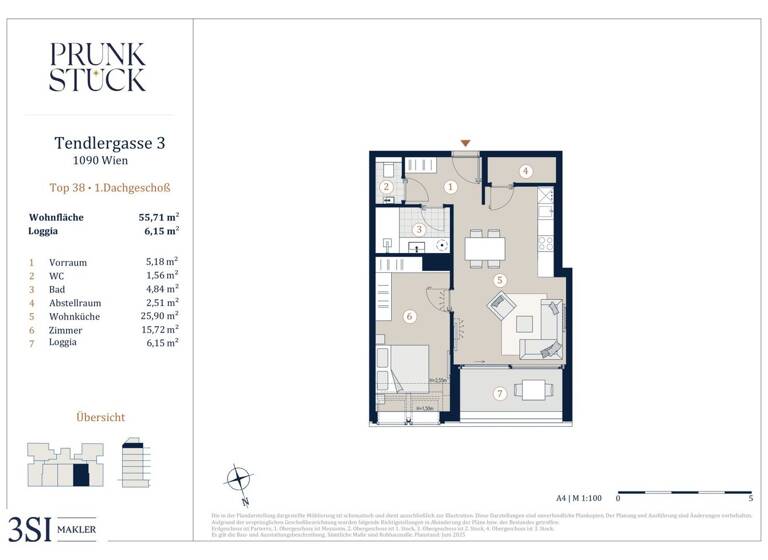Wohnung zum Kauf - Erstbezug 679.000 € 2 Zimmer 55,7 m² 5. Geschoss Tendlergasse 3 Wien 1090