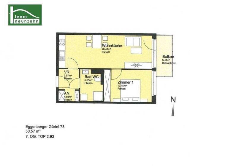 Wohnung zur Miete 455 € 2 Zimmer 49,8 m² 7. Geschoss frei ab 01.04.2026 Eggenberger Gürtel 73 Gries Graz 8020