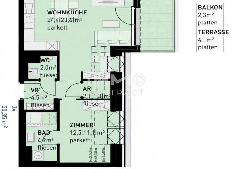 Wohnung zum Kauf - Erstbezug 347.500 € 2 Zimmer 50,4 m² 2. Geschoss frei ab 30.06.2027 Wien 1100