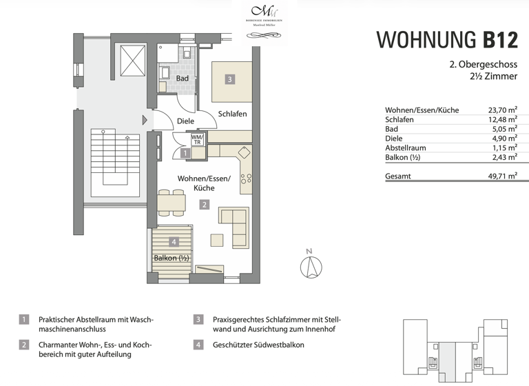 Wohnung zum Kauf - Erstbezug 348.000 € 2,5 Zimmer 49,7 m² 2. Geschoss Weingarten 88250