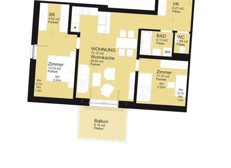 Wohnung zum Kauf - Erstbezug 491.000 € 4 Zimmer 72,1 m² 2. Geschoss Klederinger Straße 151 Wien 1100