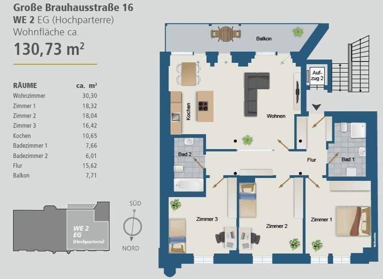 Wohnung zur Miete - Erstbezug 1.765 € 4 Zimmer 130,7 m² 1. Geschoss frei ab sofort Große Brauhausstr. 16 Altstadt Halle 06108