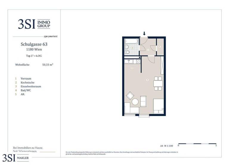 Studio zur Miete 855 € 1 Zimmer 50,3 m² 4. Geschoss frei ab sofort Schulgasse 63 Wien 1180
