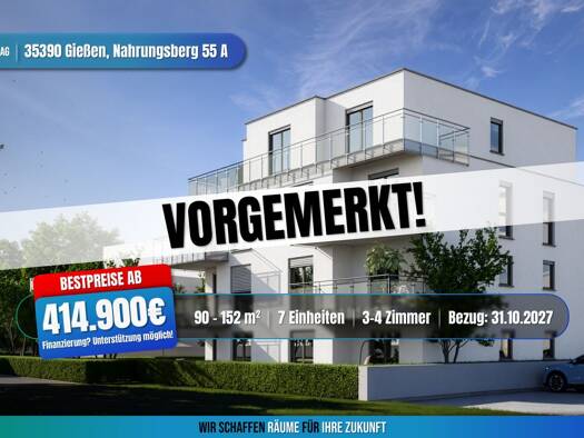 Terrassenwohnung zum Kauf - Erstbezug provisionsfrei als Kapitalanlage geeignet 414.900 € 3 Zimmer 90 m² Nahrungsberg 55 Gießen Gießen 35390