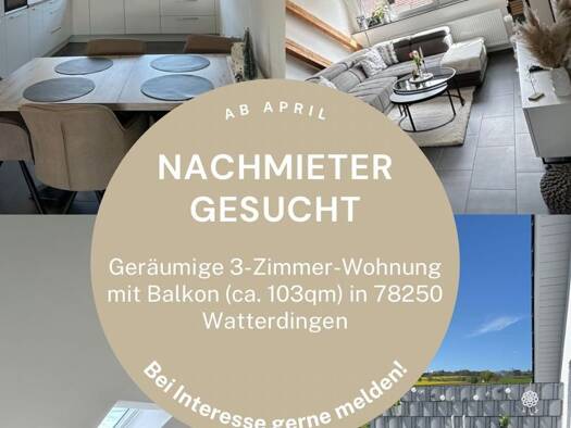 Wohnung zur Miete 1.050 € 3,5 Zimmer 103 m² Geschoss 3/3 frei ab 01.04.2026 Watterdingen Tengen 78250