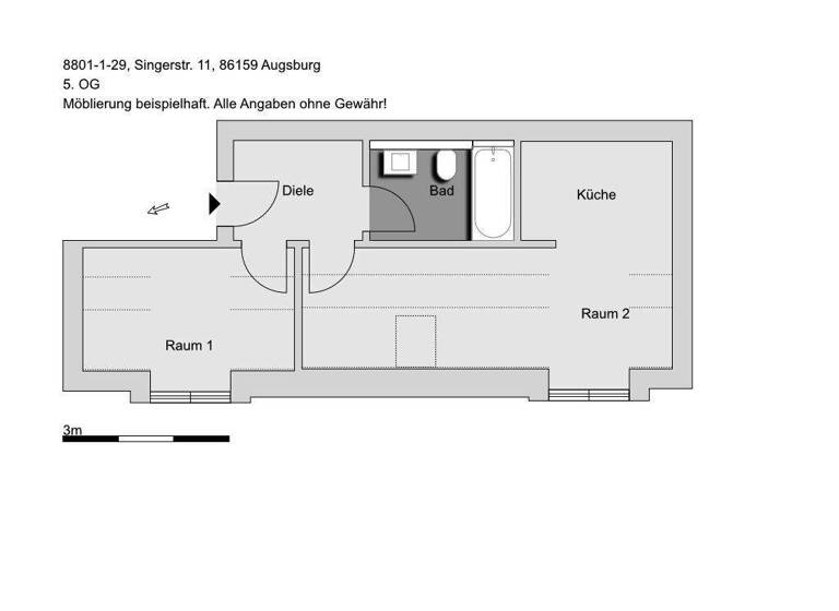 Wohnung zur Miete 439 € 2 Zimmer 34,4 m² 5. Geschoss frei ab 16.03.2026 Singerstr. 11 Innenstadt Augsburg 86159