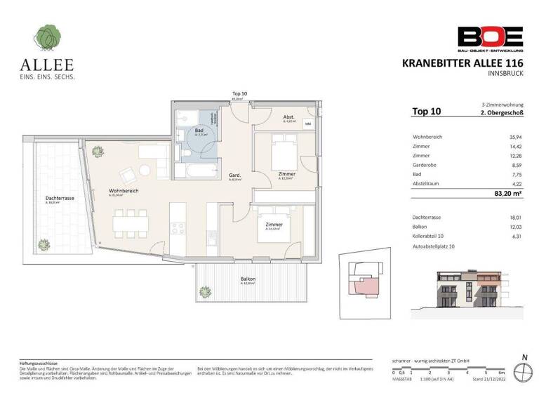 Wohnung zum Kauf - Erstbezug 3 Zimmer 83,2 m² 2. Geschoss Kranebitter Allee 116 Hötting 6020