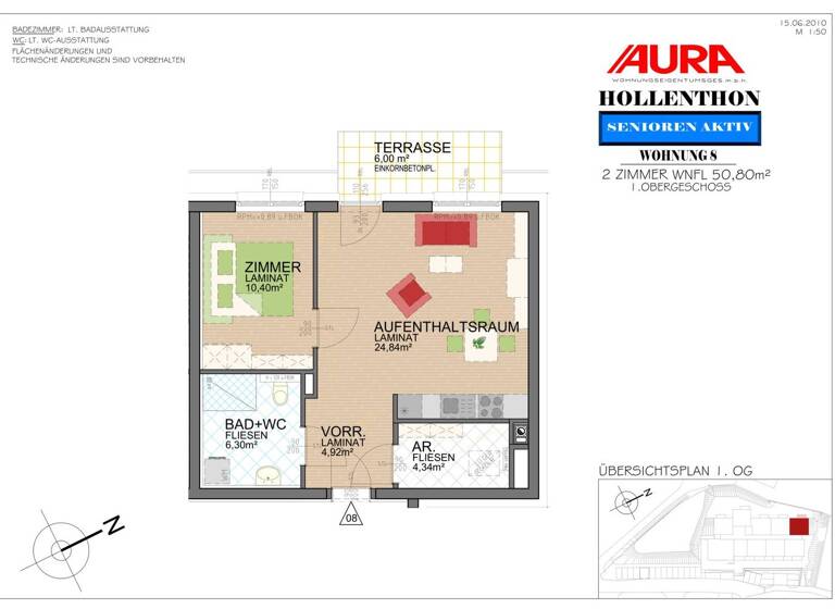 Wohnung zur Miete 608 € 2 Zimmer 50,8 m² 2. Geschoss Hollenthon 2812