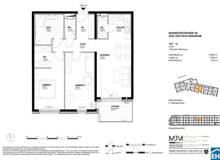 Wohnung zum Kauf - Erstbezug 415.500 € 3 Zimmer 78,9 m² 2. Geschoss Bahnhofstraße Deutsch-Wagram 2232