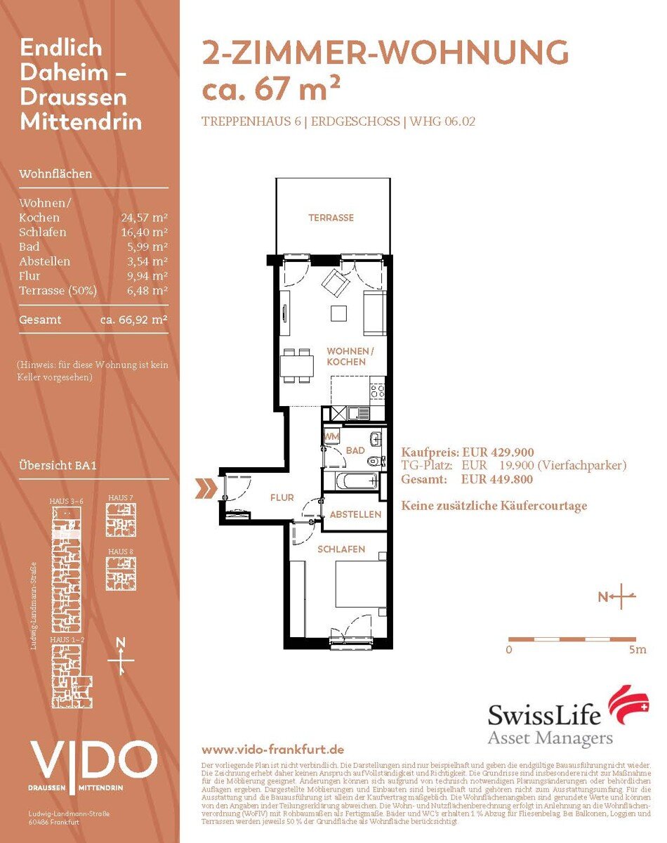 Wohnung zum Kauf 429.900 € 2 Zimmer 66,9 m²<br/>Wohnfläche EG<br/>Geschoss Bockenheim Frankfurt am Main 60487