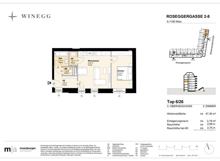 Wohnung zum Kauf - Erstbezug 283.400 € 2 Zimmer 47,4 m² 3. Geschoss Roseggergasse 2-8 Wien 1160