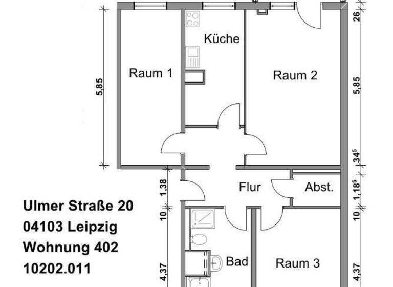 Wohnung zur Miete 703 € 3 Zimmer 79,6 m² 3. Geschoss Ulmer Straße 20 Schönau Leipzig 04209