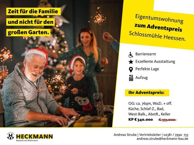 Wohnung zum Kauf - Neubau provisionsfrei 340.000 € 2 Zimmer 76,3 m² 1. Geschoss An der Schlossmühle 12 Heessen Hamm-Heessen 59073