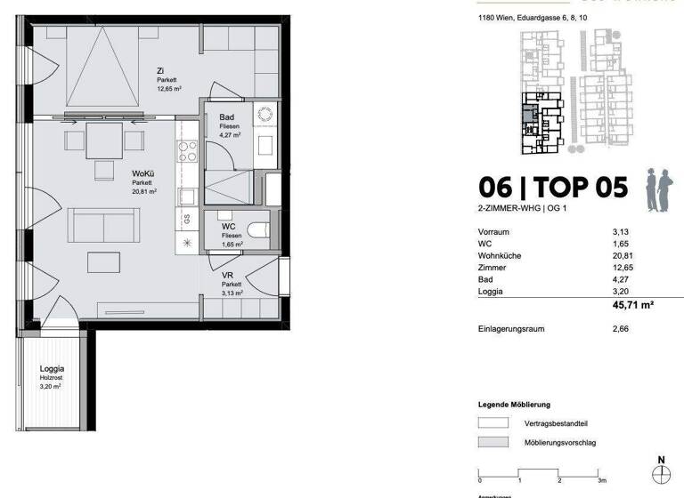 Wohnung zur Miete 894 € 2 Zimmer 42,5 m² 1. Geschoss frei ab 01.07.2026 Wien 1180
