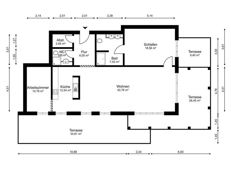 Terrassenwohnung zur Miete 1.700 € 3 Zimmer 121,4 m²<br/>Wohnfläche EG<br/>Geschoss Bad Wilhelmshöhe Kassel / Wilhelmshöhe 34131