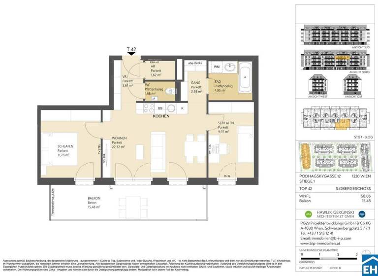 Wohnung zum Kauf 366.300 € 3 Zimmer 58,9 m² 3. Geschoss Podhagskygasse 12 Wien 1220