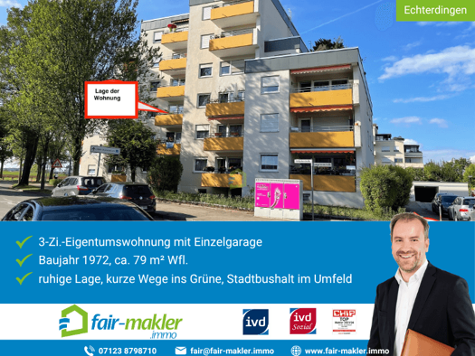 Wohnung zum Kauf 295.000 € 3 Zimmer 79,1 m² 2. Geschoss Echterdingen Leinfelden-Echterdingen 70771