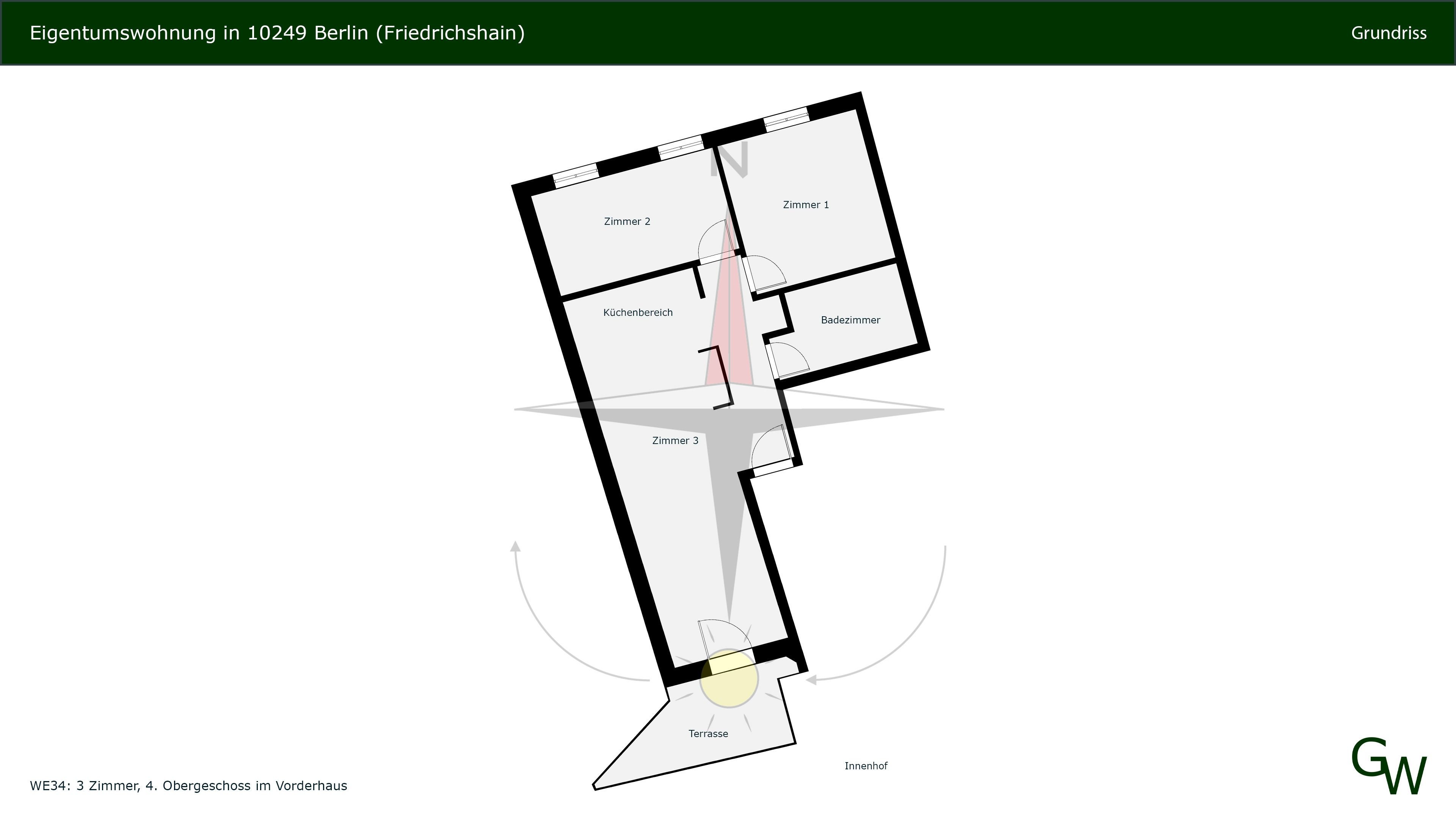 Wohnung zum Kauf 475.000 € 3 Zimmer 68,4 m²<br/>Wohnfläche 4.<br/>Geschoss Landsberger Allee 16 Friedrichshain Berlin 10249