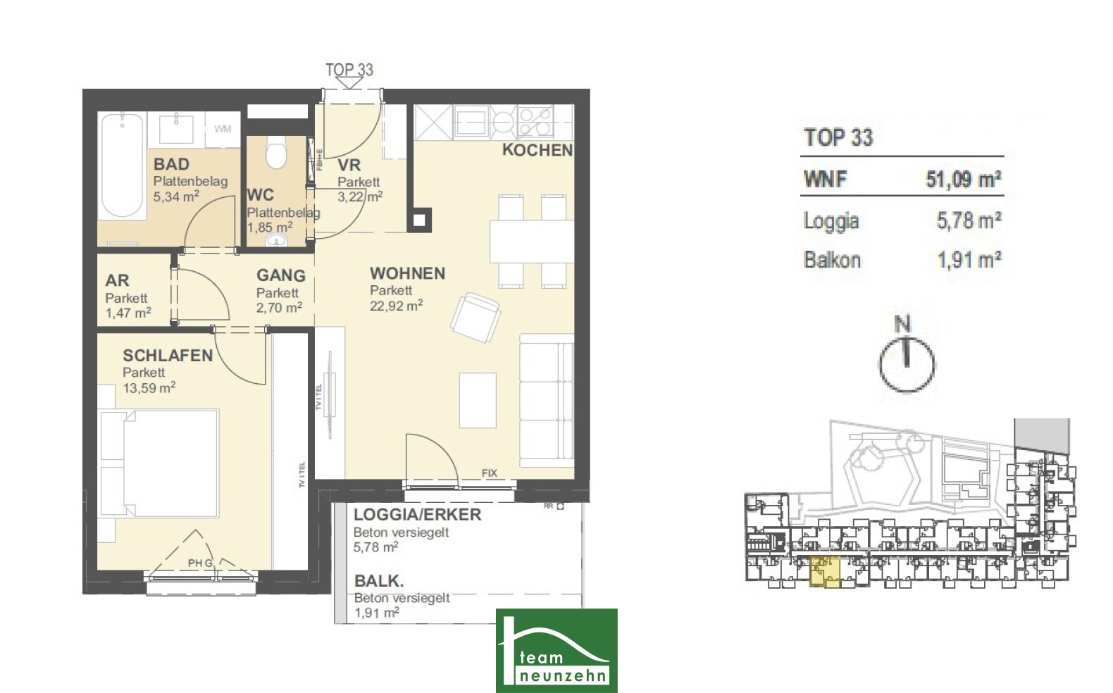 Wohnung zum Kauf provisionsfrei 345.000 € 2 Zimmer 51,3 m²<br/>Wohnfläche 6.<br/>Geschoss Arakawastraße 3 Wien 1220