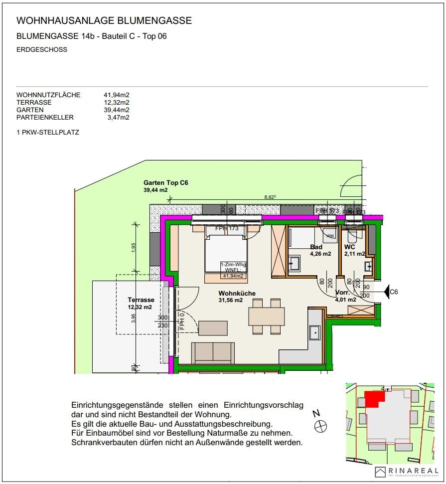 Wohnung zur Miete 525 € 1 Zimmer 41,9 m²<br/>Wohnfläche EG<br/>Geschoss ab sofort<br/>Verfügbarkeit Wiener Neustadt 2700