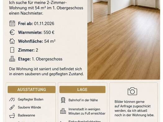 Wohnung zur Miete 370 € 2 Zimmer 54 m² Geschoss 1/3 frei ab 01.11.2026 Süd Herten 45699