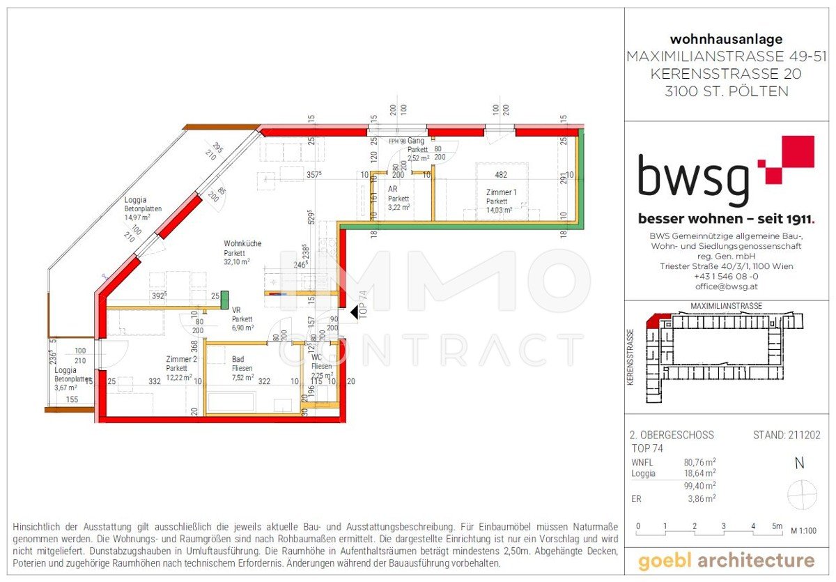 Wohnung zum Kauf provisionsfrei 309.063 € 3 Zimmer 80,8 m²<br/>Wohnfläche 2.<br/>Geschoss St. Pölten St.Pölten 3100