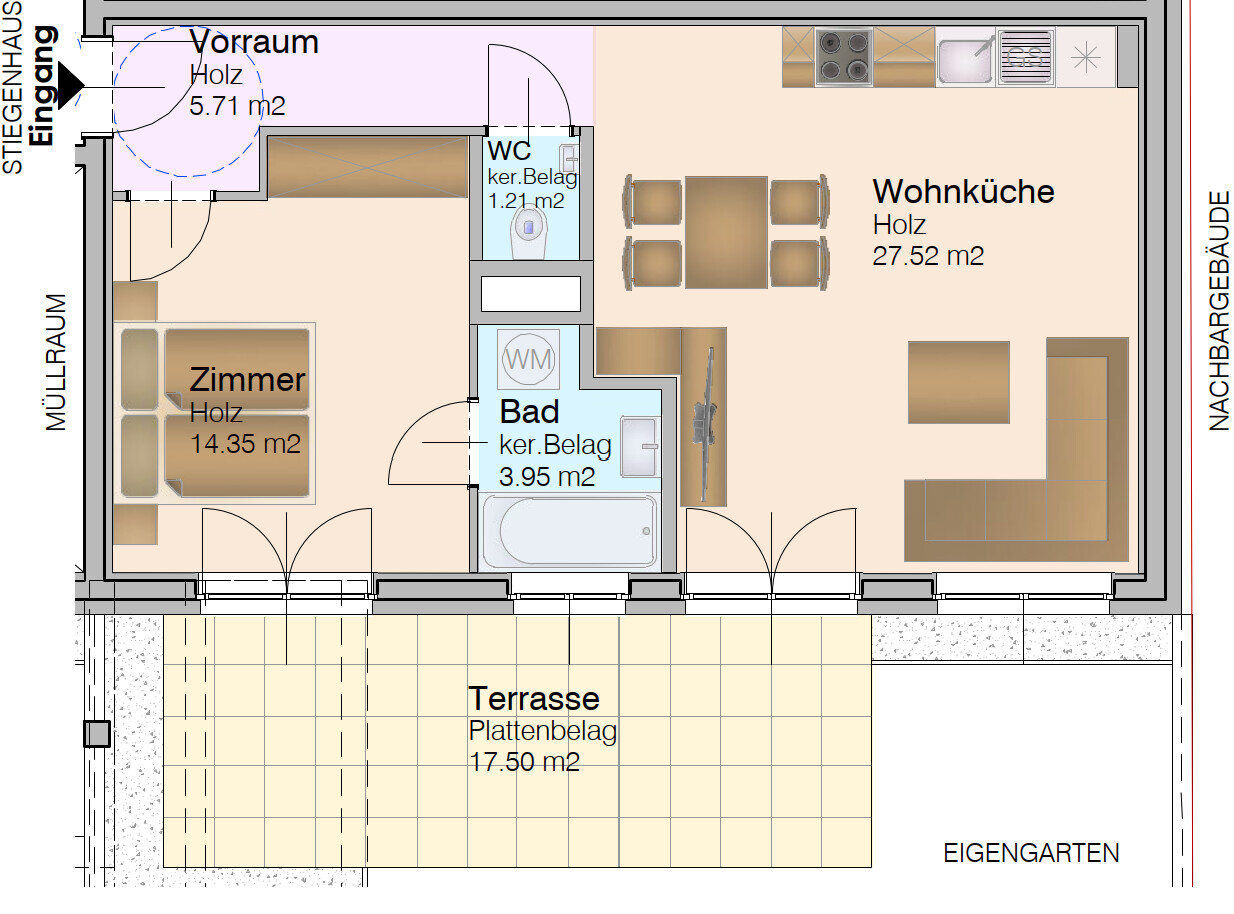 Wohnung zur Miete 837 € 2 Zimmer 52,7 m²<br/>Wohnfläche EG<br/>Geschoss Wien 1230