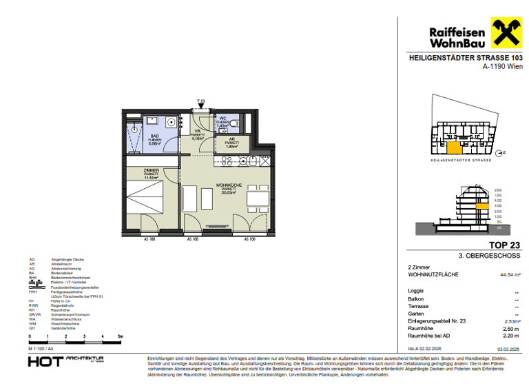Wohnung zum Kauf provisionsfrei 361.800 € 2 Zimmer 44,6 m² 3. Geschoss Wien 1190