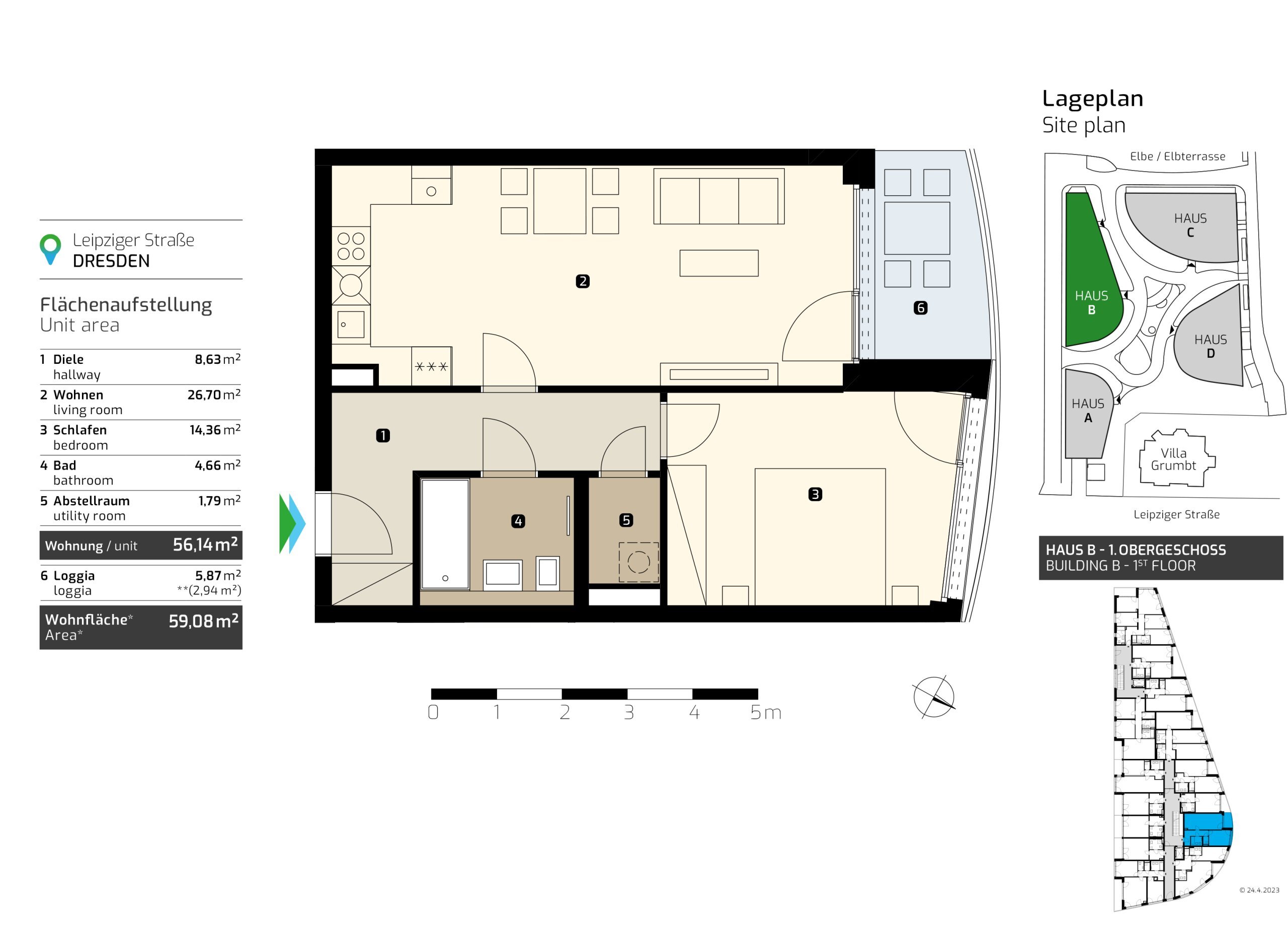 Wohnung zum Kauf provisionsfrei 343.100 € 2 Zimmer 59 m²<br/>Wohnfläche 1.<br/>Geschoss ab sofort<br/>Verfügbarkeit Leipziger Vorstadt (Eisenbahnstr.) Dresden 01127