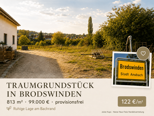 Grundstück zum Kauf provisionsfrei 99.000 € 813 m² Grundstück frei ab sofort Wallersdorfer Straße 9 Brodswinden Ansbach 91522