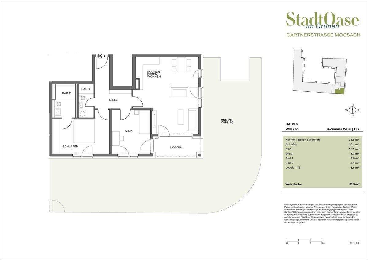 Wohnung zum Kauf provisionsfrei 839.900 € 3 Zimmer 83,9 m²<br/>Wohnfläche EG<br/>Geschoss Alt Moosach München-Moosach 80992