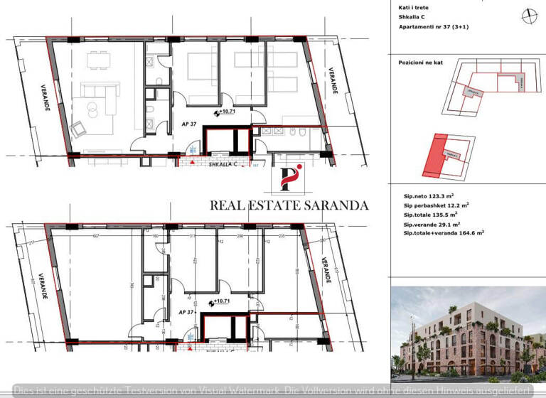 Wohnung zum Kauf 279.820 € 3 Zimmer 164,6 m² 3. Geschoss Saranda 9701