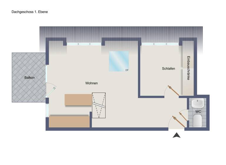 Wohnung zum Kauf 255.000 € 2,5 Zimmer 55,9 m²<br/>Wohnfläche Dachgeschoss<br/>Geschoss ab sofort<br/>Verfügbarkeit Möhringen Stuttgart 70567