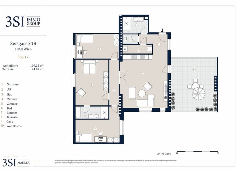 Wohnung zum Kauf - Neubau 1.299.000 € 4 Zimmer 119,3 m² 4. Geschoss Seisgasse 18 Wien 1040