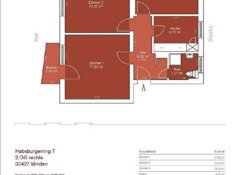 Wohnung zur Miete 775 € 3 Zimmer 60,2 m² frei ab sofort Habsburgerring 7 Innenstadt Minden 32427