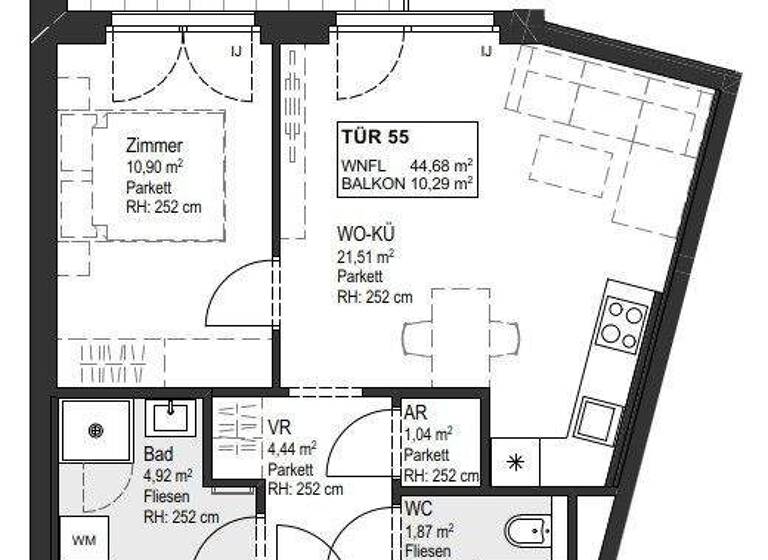 Wohnung zur Miete - Erstbezug 811 € 2 Zimmer 44,7 m² 5. Geschoss Wien 1150