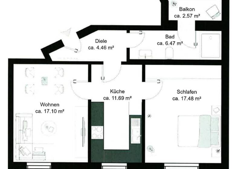 Wohnung zum Kauf 139.000 € 2 Zimmer 58,3 m² 1. Geschoss Mitte Dortmund 44145