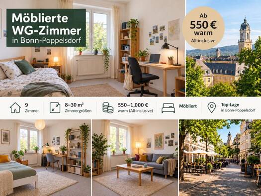 WG-Zimmer zur Miete auf Zeit 450 € 10 m² 2. Geschoss Quantiusstr. Zentrum Bonn 53115