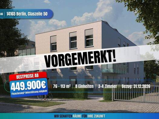 Terrassenwohnung zum Kauf - Neubau provisionsfrei als Kapitalanlage geeignet 449.900 € 3 Zimmer 76 m² Claszeile 50 Zehlendorf Berlin 14165