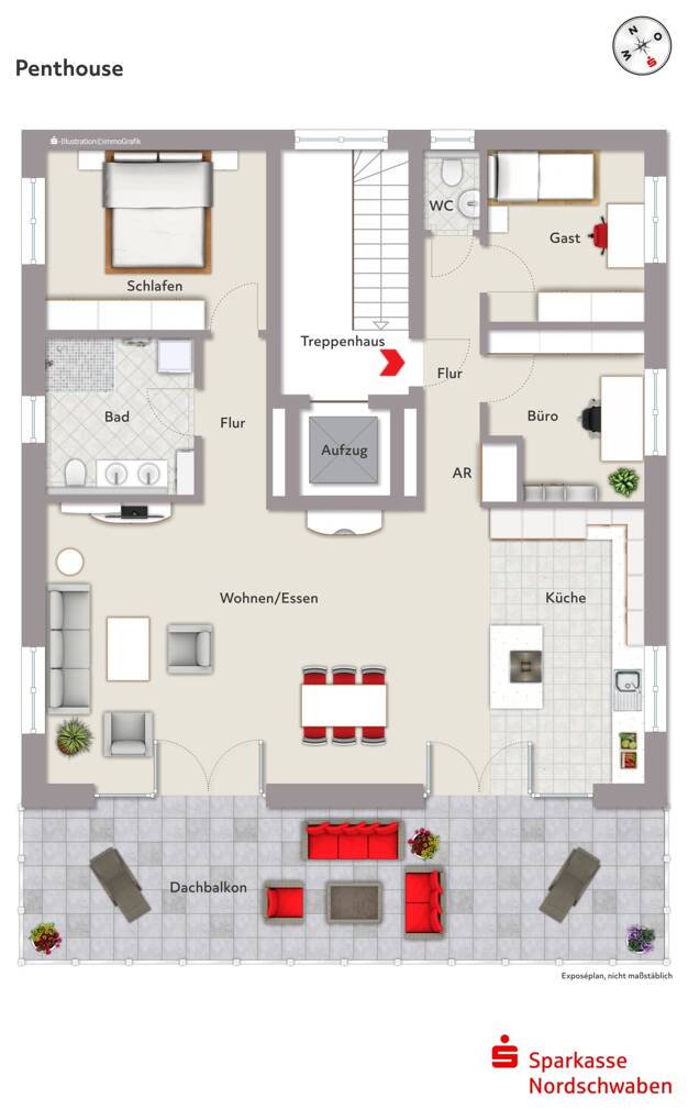 Penthouse zur Miete 1.456 € 4 Zimmer 121,4 m² 2. Geschoss frei ab sofort Lauingen Lauingen 89415