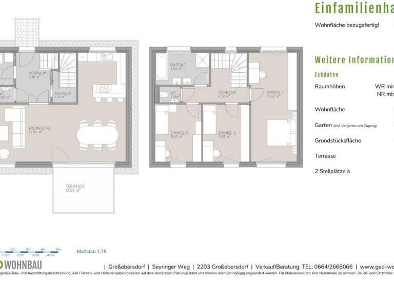 Doppelhaushälfte zum Kauf 665.040 € 4 Zimmer 125,2 m² 419 m² Grundstück Seyeringer Weg Großebersdorf 2203