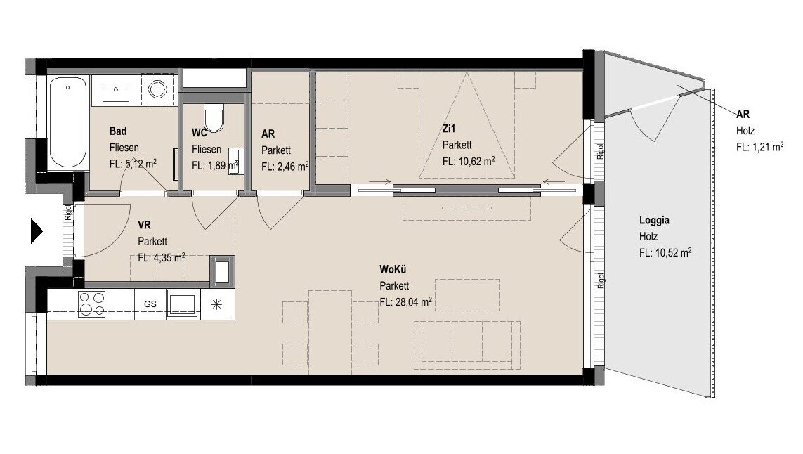 Wohnung zur Miete 1.695 € 2 Zimmer 52,5 m²<br/>Wohnfläche 2.<br/>Geschoss Apollogasse Wien 1070