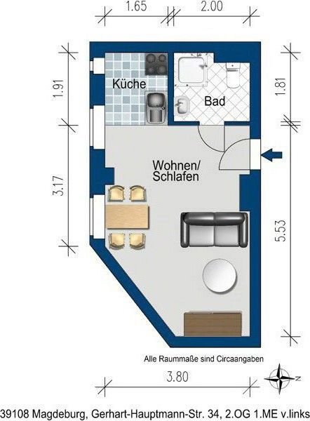 Wohnung zur Miete 263,07 € 1 Zimmer 29,2 m² 2. Geschoss frei ab 01.01.2025 Gerhart-Hauptmann-Str. 34 St. Pauli / Alexander-Puschkin-Straße Magdeburg 39108