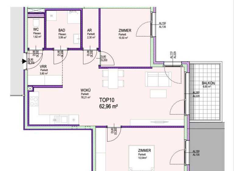 Wohnung zum Kauf - Erstbezug 332.220 € 3 Zimmer 63 m² 2. Geschoss Kirchenplatz Groß-Enzersdorf 2301