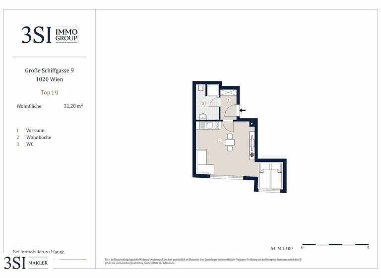 Studio zum Kauf - Erstbezug 310.000 € 1 Zimmer 30,4 m² 6. Geschoss Große Schiffgasse 9 Wien 1020