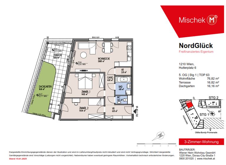 Wohnung zum Kauf provisionsfrei 450.000 € 3 Zimmer 76,8 m² 5. Geschoss Wien 1210
